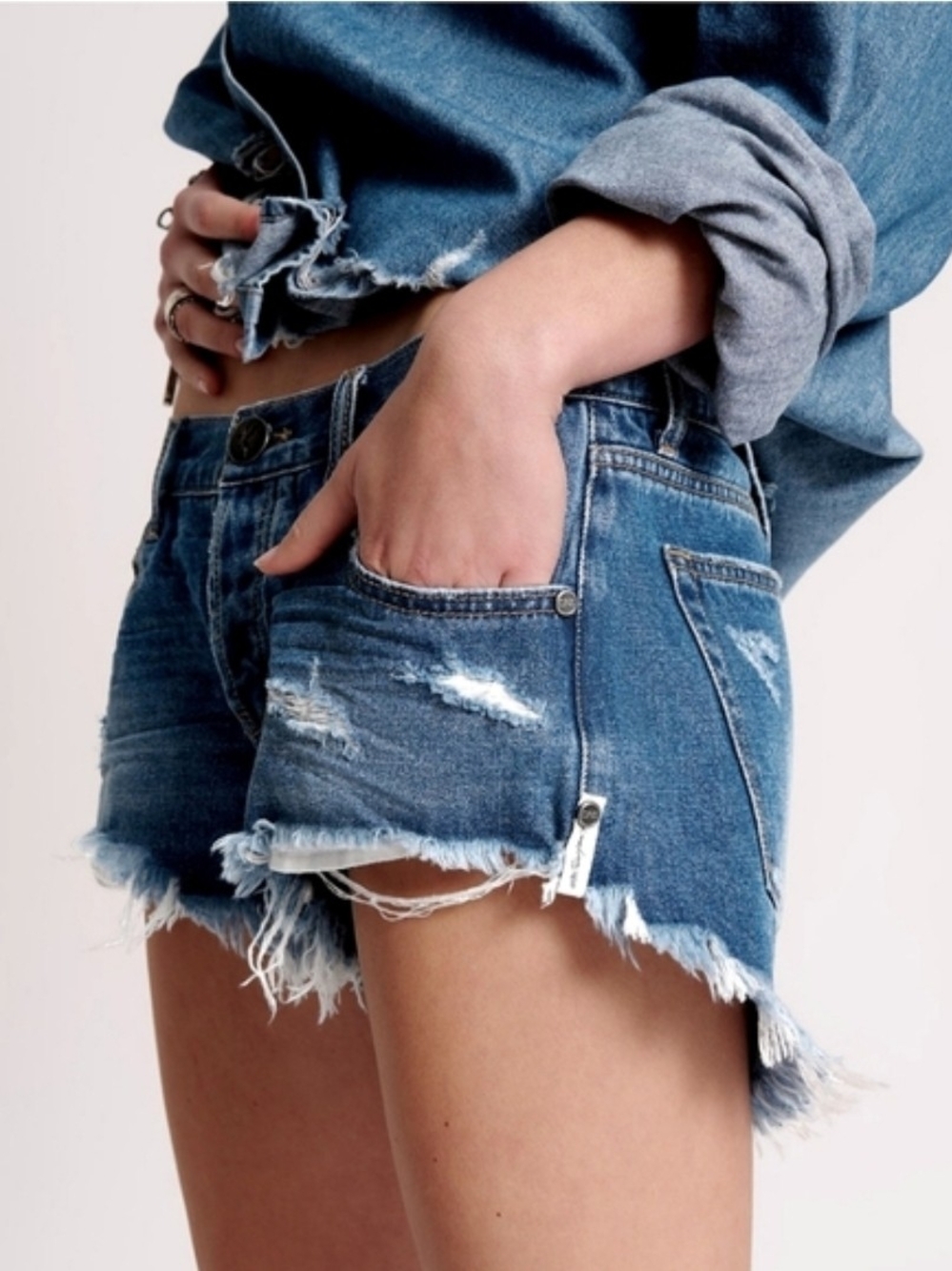 One Teaspoon Bay Blue Bonitas Low Waist Denim Shorts - Picture 3 of 7